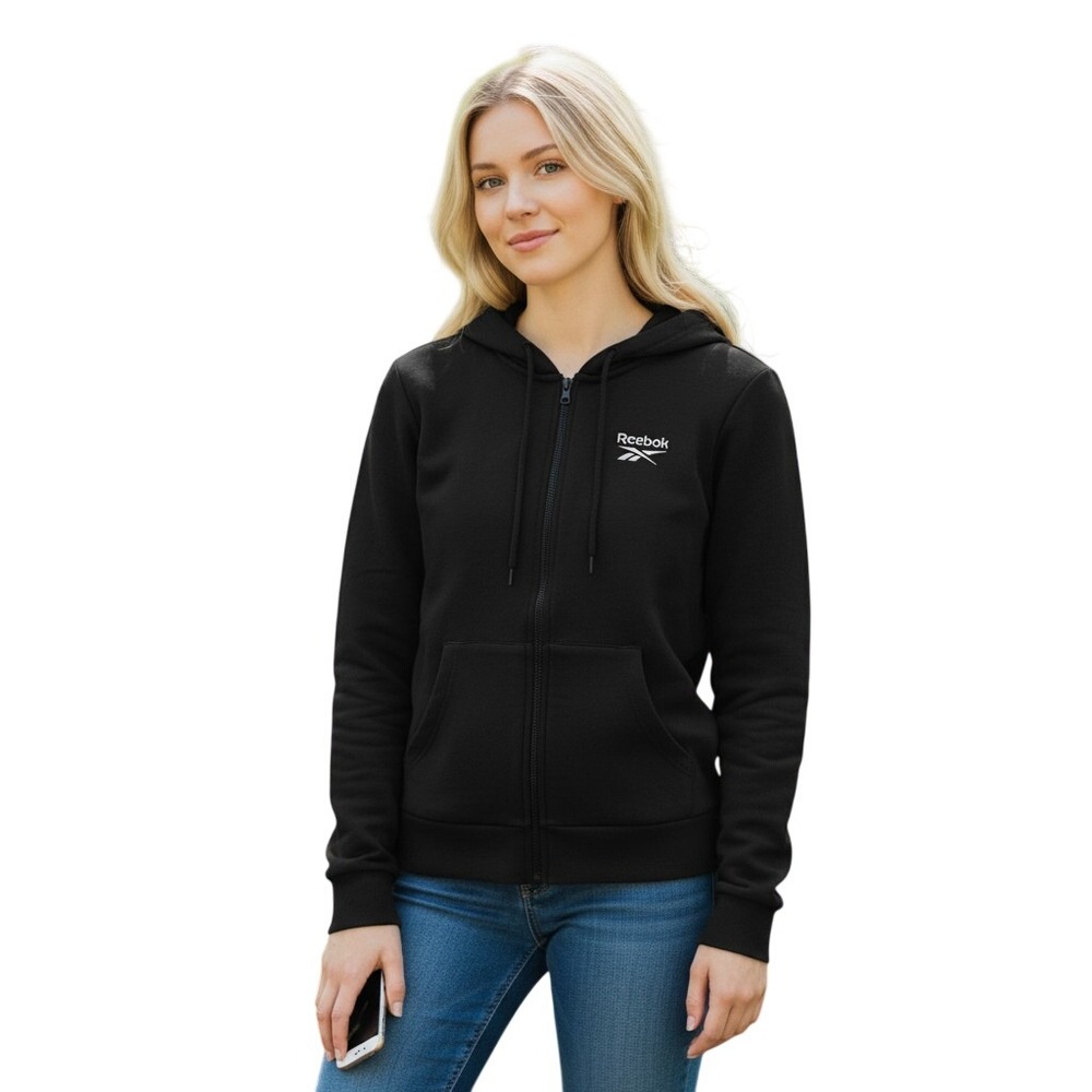 Reebok Identity SL Fleece FZ Women Black Full Zip Hoodie Sweatshirt 100202902 S